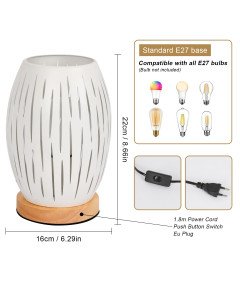 Lampa Stołowa E27 Nowoczesna Lampka Nocna Drewno i Metal 22x16 cm Biała