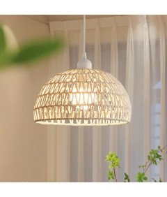 Lampa Wisząca Rattanowa Boho E27 Ręcznie Pleciona Naturalna Beżowa 30x18 cm