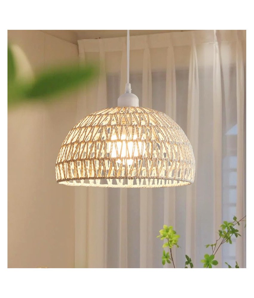 Lampa Wisząca Rattanowa Boho E27 Ręcznie Pleciona Naturalna Beżowa 30x18 cm