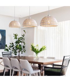 Lampa Wisząca Rattanowa Boho E27 Ręcznie Pleciona Naturalna Beżowa 30x18 cm