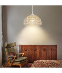 Lampa Wisząca Rattanowa Boho E27 Ręcznie Pleciona Naturalna Beżowa 30x18 cm