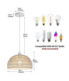 Lampa Wisząca Rattanowa Boho E27 Ręcznie Pleciona Naturalna Beżowa 30x18 cm