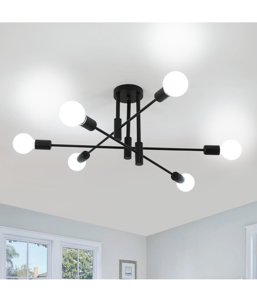 Comely Lampa Sufitowa Vintage 6 Punktów E27 Regulowana Czarna 72x72x32 cm
