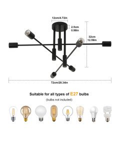 Comely Lampa Sufitowa Vintage 6 Punktów E27 Regulowana Czarna 72x72x32 cm
