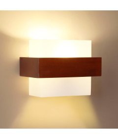 Lampa Ścienna Kinkiet Drewno i Szkło E27 Nowoczesna Minimalistyczna 22x17cm