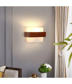 Lampa Ścienna Kinkiet Drewno i Szkło E27 Nowoczesna Minimalistyczna 22x17cm