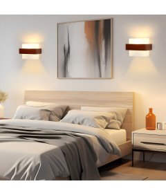 Lampa Ścienna Kinkiet Drewno i Szkło E27 Nowoczesna Minimalistyczna 22x17cm