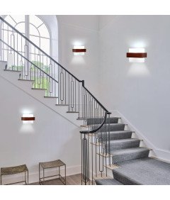 Lampa Ścienna Kinkiet Drewno i Szkło E27 Nowoczesna Minimalistyczna 22x17cm