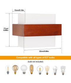 Lampa Ścienna Kinkiet Drewno i Szkło E27 Nowoczesna Minimalistyczna 22x17cm