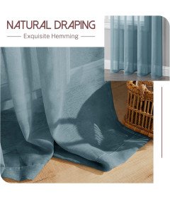 Zasłony Woalowe z Oczkami Półprzezroczyste 137x140 cm Niebieskie 2 Sztuki