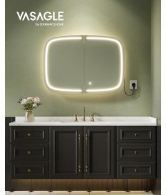 VASAGLE Szafka Lustrzana z Oświetleniem Łazienkowa 2x Gniazdka 2 Porty USB