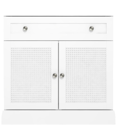 Komoda Kredens Szafka Rattanowa z Drzwiczkami i Szufladą Drewno Biała