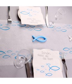 Obrus Dekoracyjny Komunia Bierzmowanie Chrzest Ryby Biały Niebieski