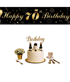 Girlanda Baner na 70 Urodziny Wisząca Dekoracja Czarna Złota 180x40 cm