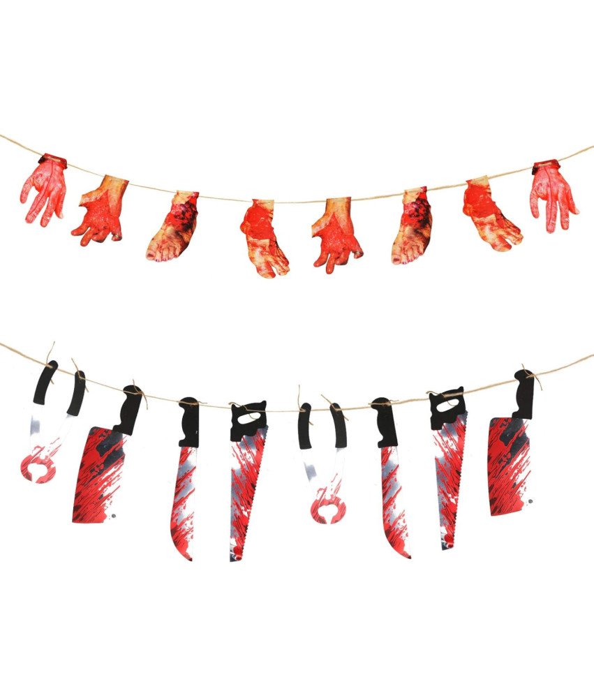 Girlanda Baner Dekoracja na Halloween Krew Noże Ręka 2.4 m 2 szt