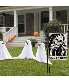 Zastava Banner Dekoracija za Noč čarovnic OSTANI POZITIVEN Okostje Lobanja 45 x 30 cm