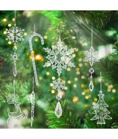 Ozdoby Świąteczne Akrylowe Płatki Śniegu Kryształowe Zawieszki 18 Sztuk