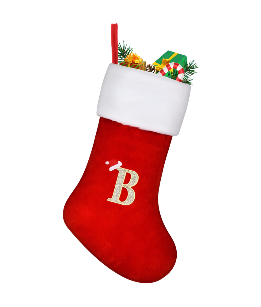 Skarpeta Świąteczna Duża 45 cm Czerwona na Boże Narodzenie z Literką "B"