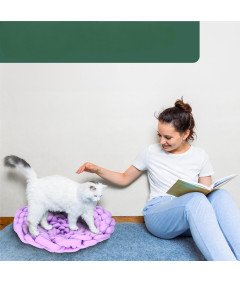 Legowisko dla Kota 40x40 cm Puszyste Tkane z Wełny Antystresowe Różowe