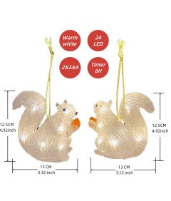 Lampki Choinkowe LED Akrylowe Wiewiórki 2 Sztuki na Boże Narodzenie Białe