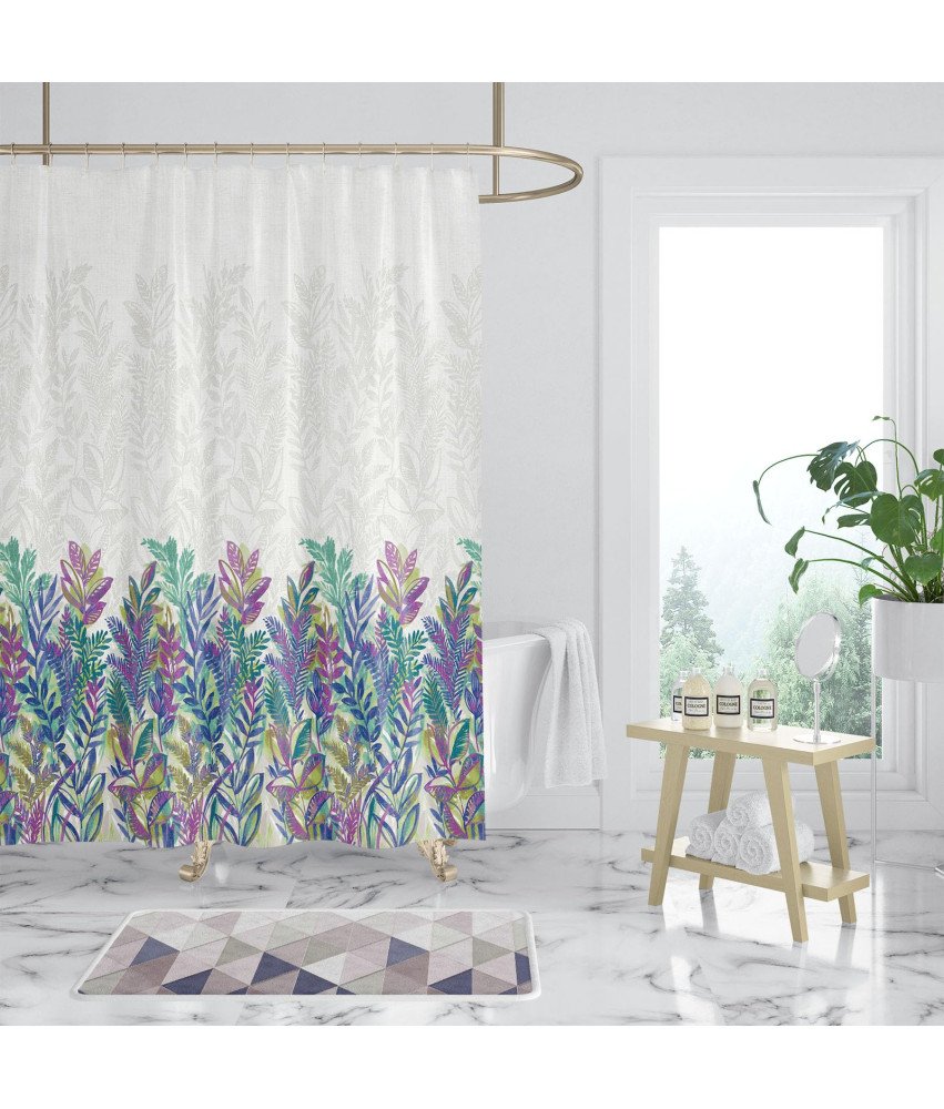 Zasłona Prysznicowa Wodoodporna 180x180 cm Biała Kolorowe Liście Tropikalne