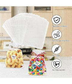 Gudotra Torebki Plastikowe Przezroczyste 200 Sztuk 10x15 cm z Naklejkami