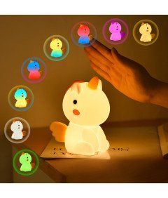 URAQT Nočna lučka samorog LED silikonska barvita nastavljiva za otroke