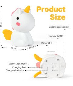 URAQT Nočna lučka samorog LED silikonska barvita nastavljiva za otroke