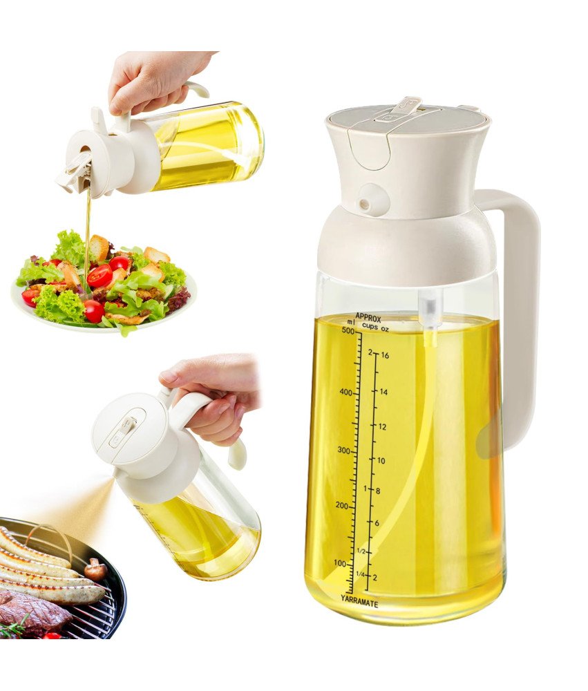 YARRAMATE Spryskiwacz do Oleju Kuchenny z Miarką 550ml Dozownik Oliwy Biały