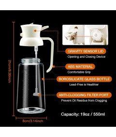 YARRAMATE Spryskiwacz do Oleju Kuchenny z Miarką 550ml Dozownik Oliwy Biały