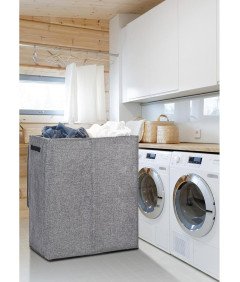 Kosz na Pranie 150L Podwójny Składany z Pokrywą Torby Wyjmowane Szary