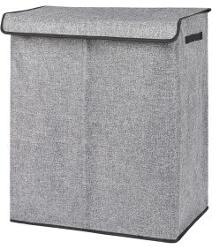 Kosz na Pranie 150L Podwójny Składany z Pokrywą Torby Wyjmowane Szary