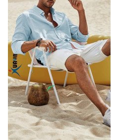 Koszula Męska Lniana z Bawełną Długi Rękaw Elegancka Casual Błękitna XXL