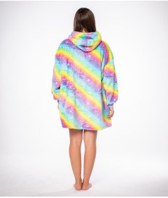 Bluza Koc Kocobluza 2w1 Oversize XXL z Kapturem Gruba Sherpa Tęczowa