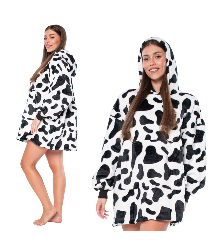 Bluza Koc Kocobluza 2w1 Oversize XXL Kaptur Gruba Sherpa Krowie Łaty