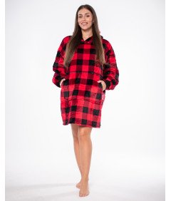 Bluza Koc Kocobluza 2w1 Oversize Kaptur Gruba Sherpa Czarno-czerwona