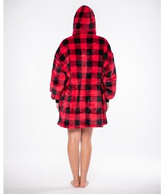 Bluza Koc Kocobluza 2w1 Oversize Kaptur Gruba Sherpa Czarno-czerwona