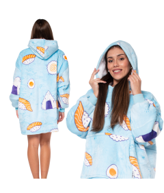 Bluza Koc Kocobluza 2w1 Oversize Kaptur Gruba Sherpa Niebieska w Sushi