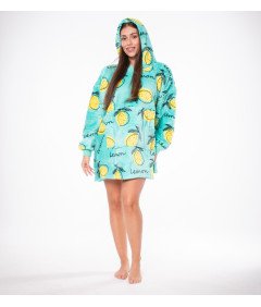 Bluza Koc Kocobluza 2w1 Oversize Kaptur Gruba Sherpa Zielona w Cytryny