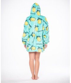 Bluza Koc Kocobluza 2w1 Oversize Kaptur Gruba Sherpa Zielona w Cytryny