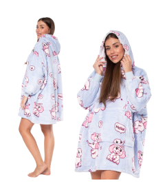 Bluza Koc Kocobluza 2w1 Oversize XXL z Kapturem Gruba Sherpa Fioletowa