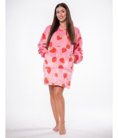 Bluza Koc Kocobluza 2w1 Oversize Kaptur Gruba Sherpa Różowa Truskawki