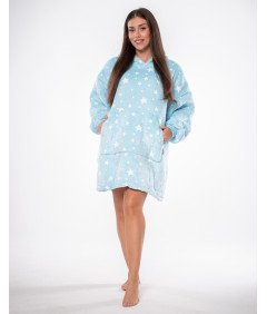 Pulover Odeja Kocobluza 2v1 Oversize Kapuca Debela Sherpa Modra Zvezde