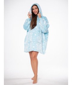 Pulover Odeja Kocobluza 2v1 Oversize Kapuca Debela Sherpa Modra Zvezde