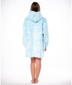 Pulover Odeja Kocobluza 2v1 Oversize Kapuca Debela Sherpa Modra Zvezde