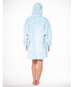 Pulover Odeja Kocobluza 2v1 Oversize Kapuca Debela Sherpa Modra Zvezde