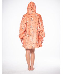 Pulover Odeja Kocobluza 2v1 Oversize Kapuca Debela Sherpa Oranžna Psi