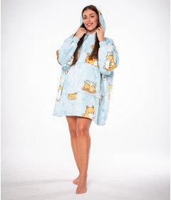 Bluza Koc Kocobluza 2w1 Oversize Kaptur Gruba Sherpa Błękitna w Psy