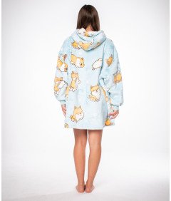 Bluza Koc Kocobluza 2w1 Oversize Kaptur Gruba Sherpa Błękitna w Psy