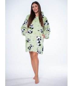 Pulover Odeja Kocobluza 2v1 Oversize Kapuca Debela Sherpa Zelena s Pandami